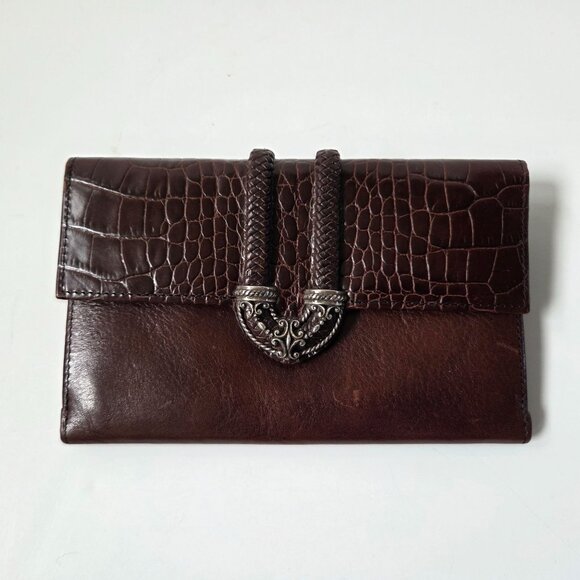 Brighton Wallet Brown Croc Leather Richmond Trifold Heart Close Clutch Organizer - Picture 1 of 11